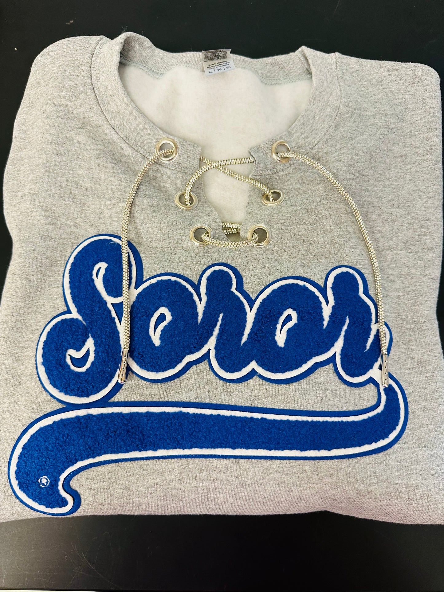 Zeta Soror Chenille Sweatshirt - Rhinestone Laces